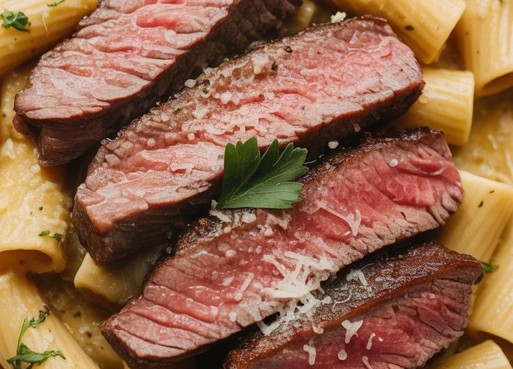 Garlic Butter Steak Parmesan Rigatoni