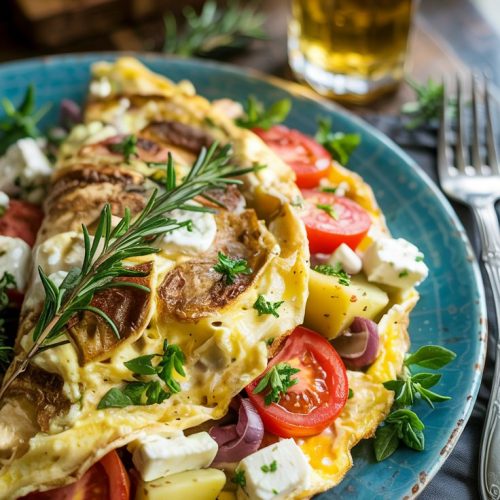 Greek Omelette with Tomato, Potatoes, and Feta Recipe