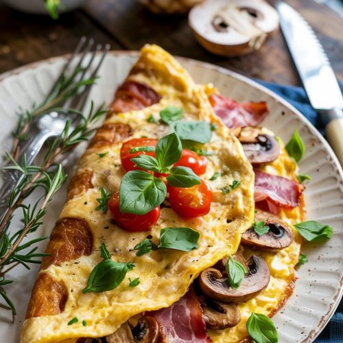Keto Bacon and Mushroom Omelette Recipe