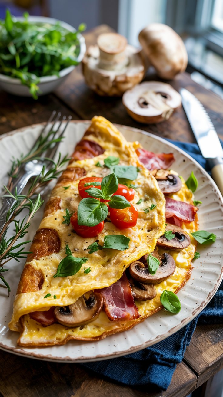 Keto Bacon and Mushroom Omelette Recipe