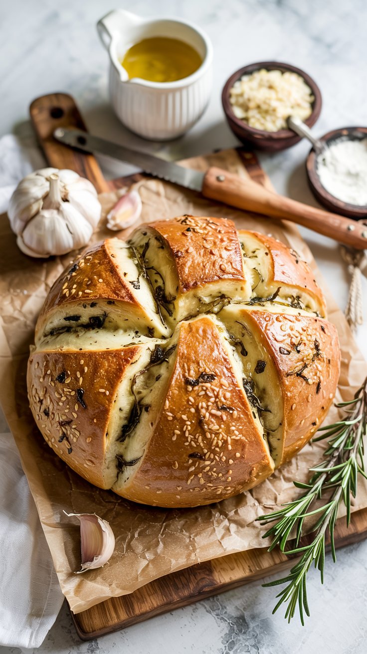 No-Knead Roasted Garlic Rosemary Bread Recipe