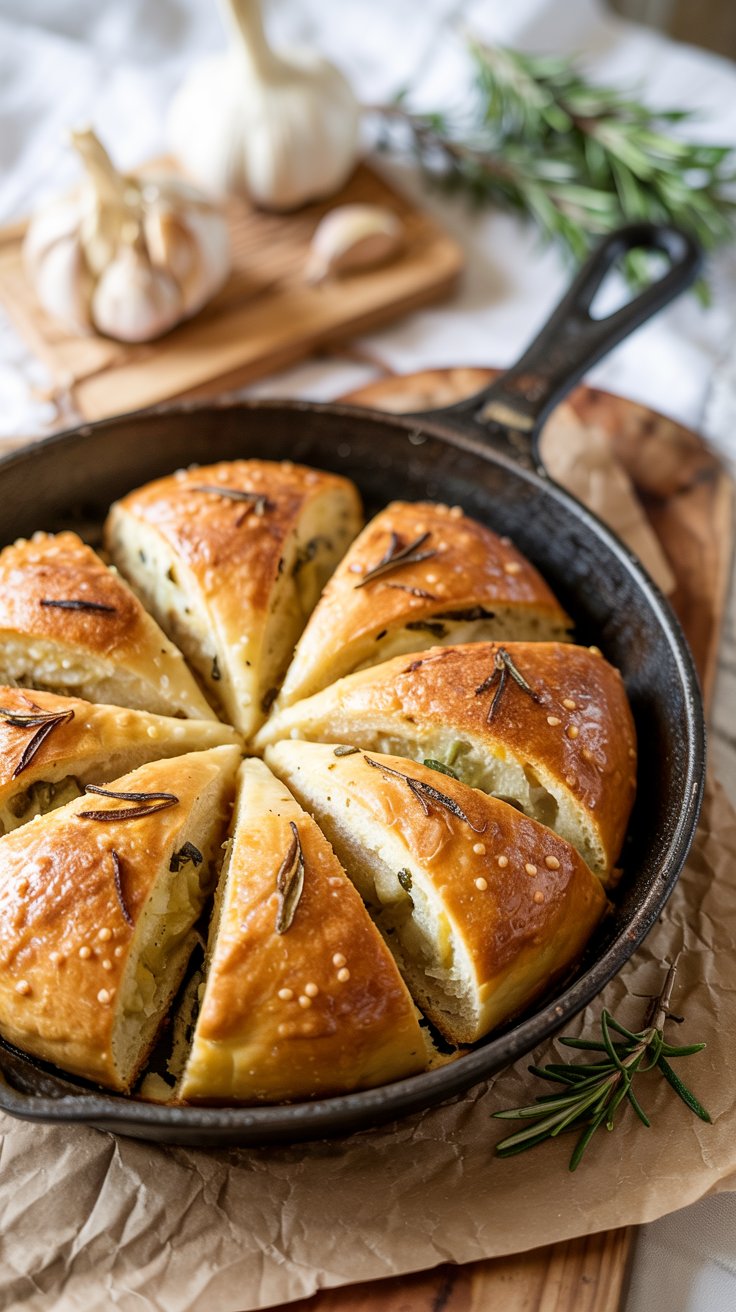 Rustic Garlic Rosemary Skillet Bread