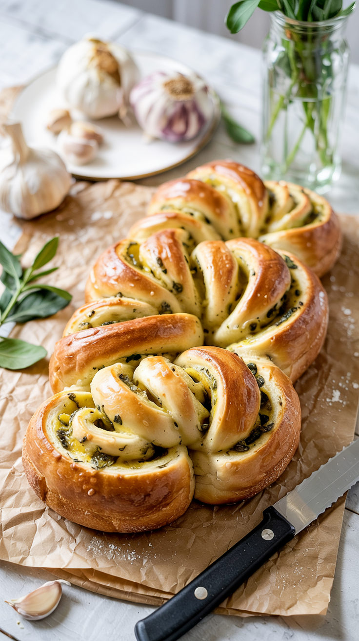 Swirled Garlic Herb And Cheese Bread