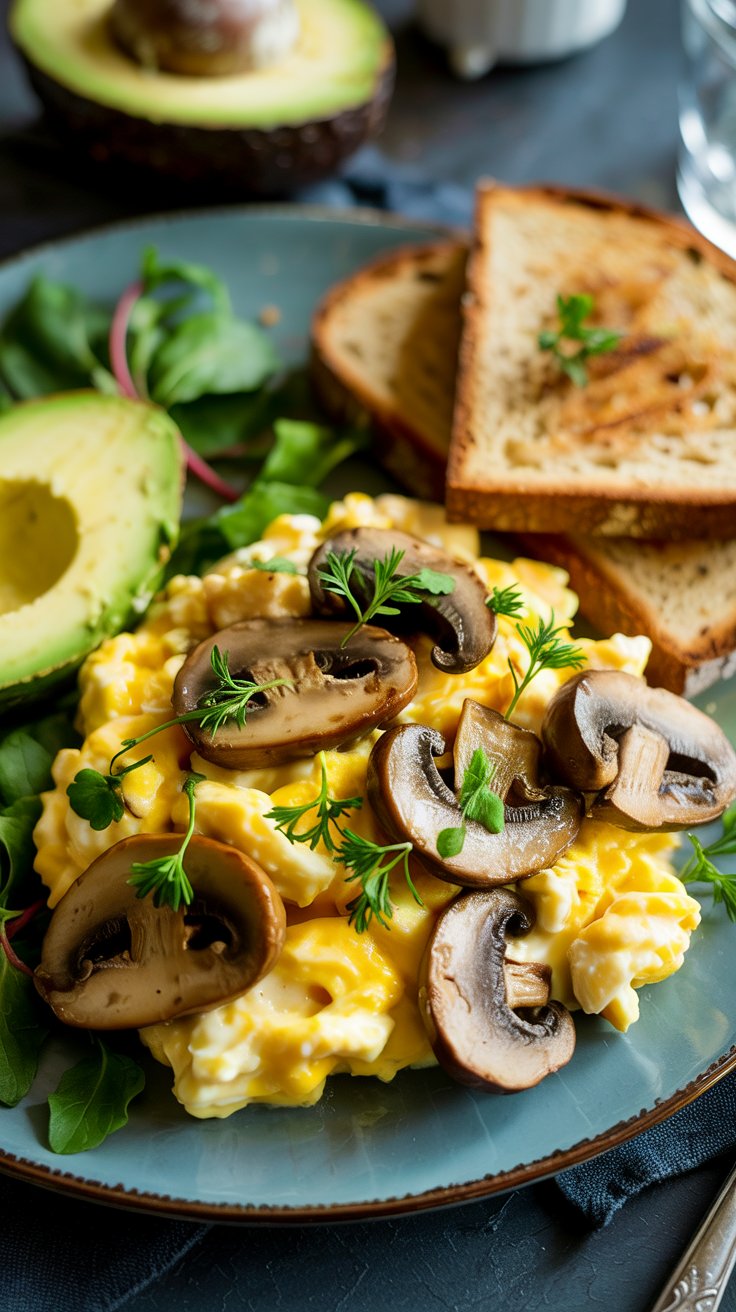 Creamy Scrambled Eggs Mushrooms And Avocado recipe