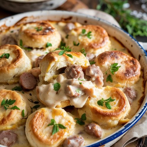 Sausage-Loaded Biscuit Gravy Bake recipe