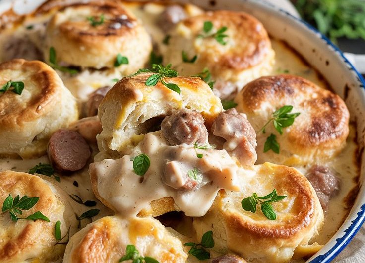 Sausage-Loaded Biscuit Gravy Bake