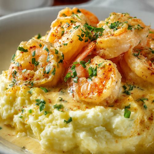 Creamy Garlic Shrimp Over Mashed Potatoes