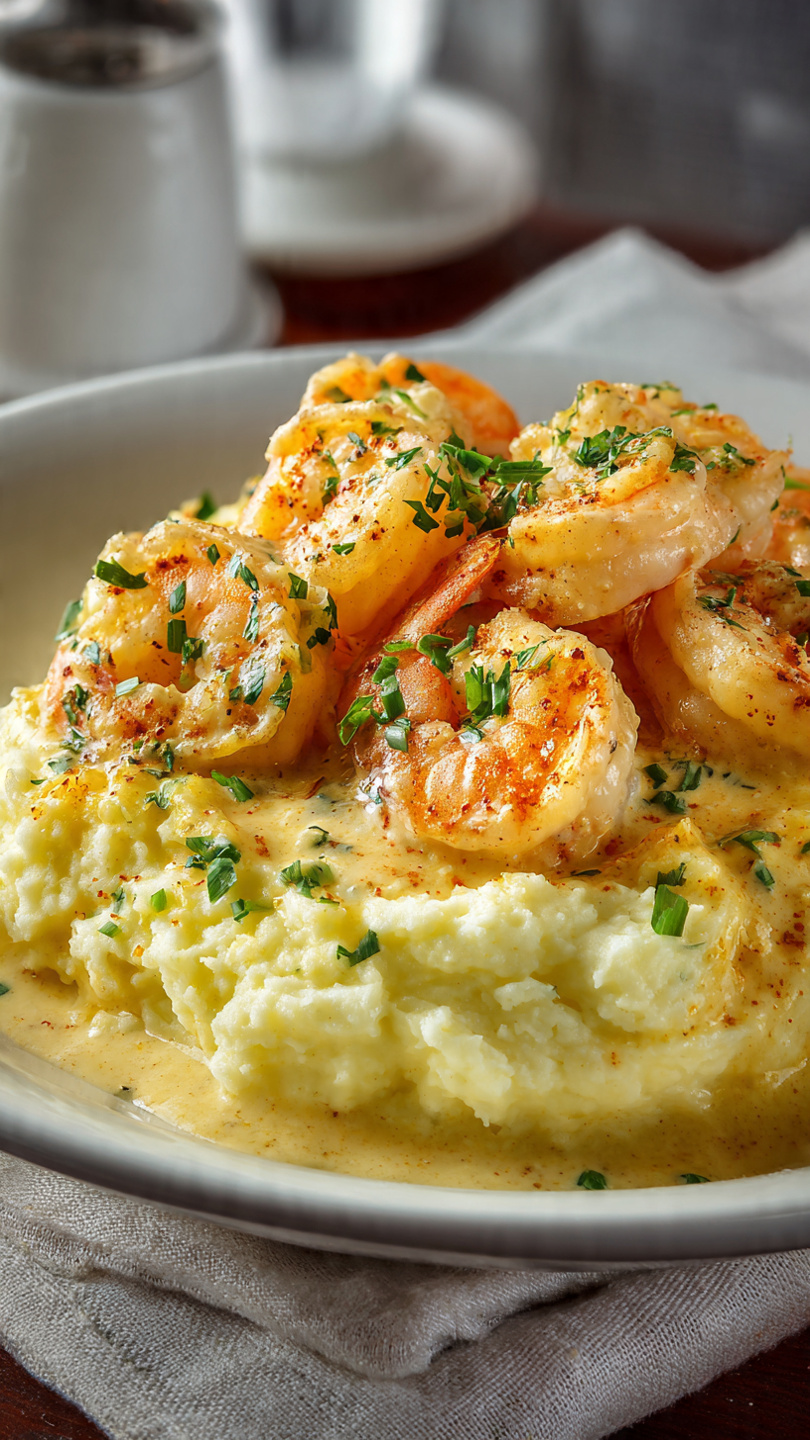 Creamy Garlic Shrimp Over Mashed Potatoes