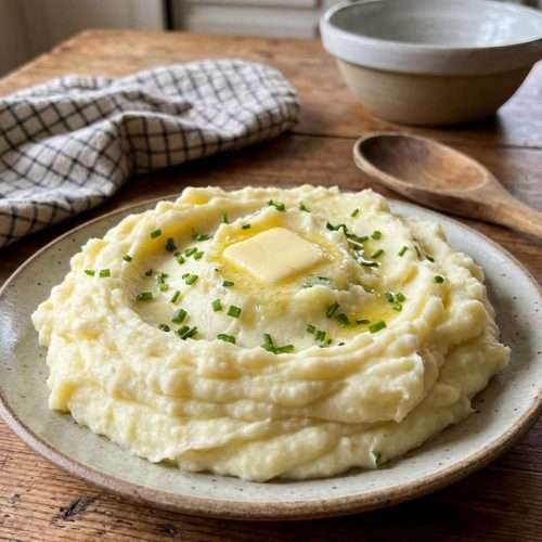 Creamy Whipped Mashed Potatoes The Easiest Silkiest Comfort Side. Close Up Plate Casual Kitchen Settings