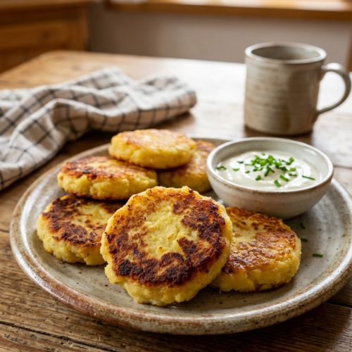 Crispy Leftover Fried Mashed Potatoes — Easy Comforting And Faster Than You Think. Close Up Plate Casual Kitchen Settings