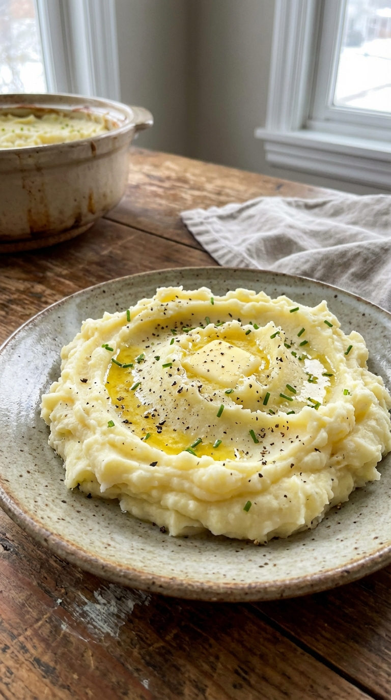Make Ahead Creamy Mashed Potatoes Smooth Easy And Weeknight Friendly. Close Up Plate Casual Kitchen Settings