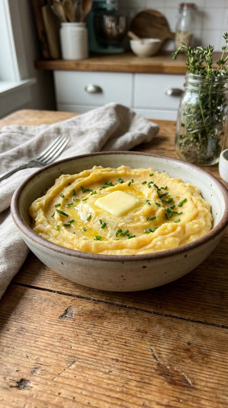 The Best Buttery Mashed Potatoes Creamy Comforting And Easy Recipe. Close Up Plate Casual Kitchen Settings