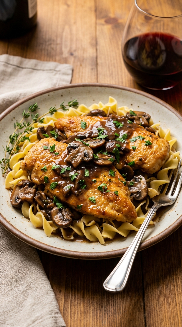 Chicken Marsala Made Easy A Cozy Flavor Forward Weeknight Favorite. Close Up Plate Realistic Photo