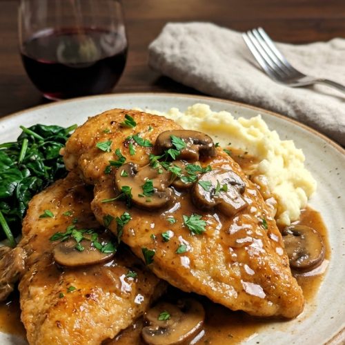 Classic Chicken Marsala A Cozy Restaurant Quality Dinner At Home. Close Up Plate Realistic Photo
