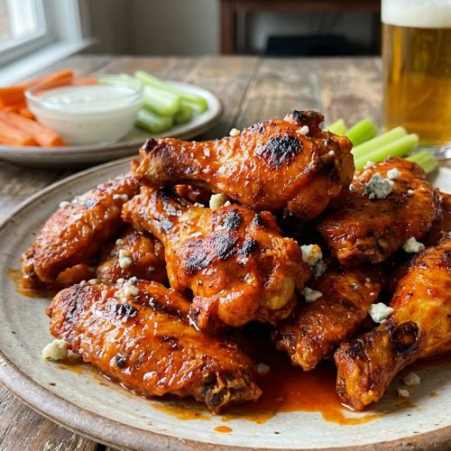Crispy Buffalo Chicken Wings A Friendly Reliable Recipe For Game Day Or Any Day. Close Up Plate Realistic Photo