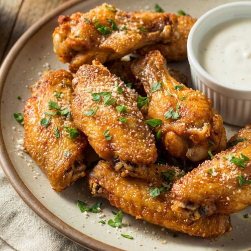 Crispy Keto Air Fryer Chicken Wings A Simple Golden Crunch In Minutes. Close Up Plate Realistic Photo