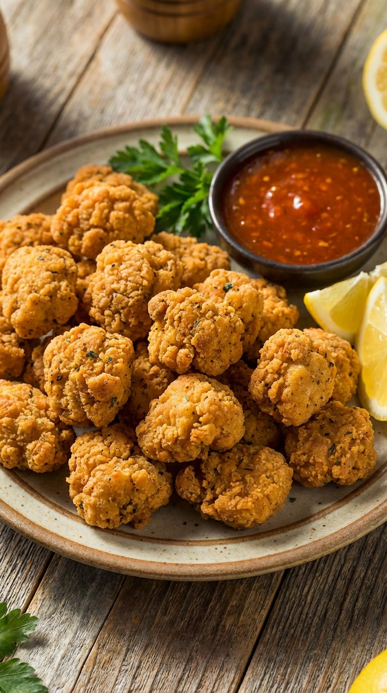 Crispy Popcorn Chicken A Simple Flavor Packed Recipe For Weeknights. Close Up Plate Realistic Photo