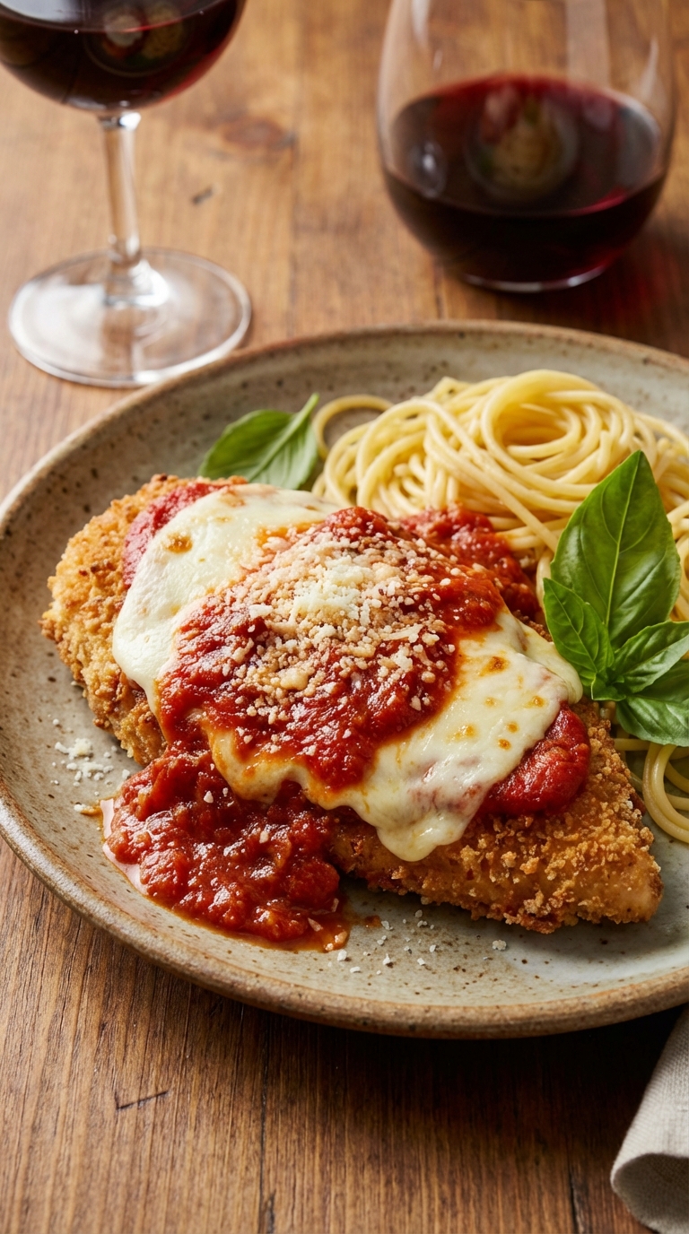 Easy Chicken Parmigiana Simple Flavorful Weeknight Favorite. Close Up Plate Realistic Photo