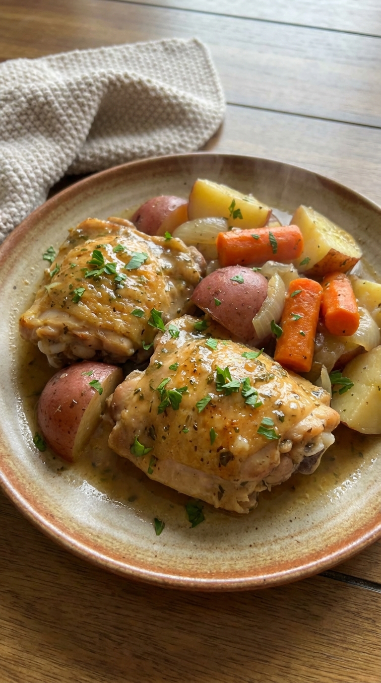 Instant Pot Chicken And Potatoes A Cozy Easy Weeknight Favorite. Close Up Plate Realistic Photo