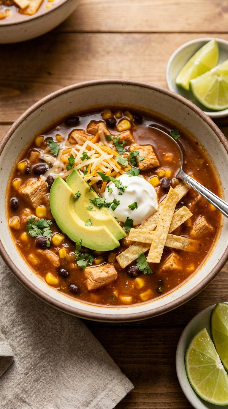 Optimized Instant Pot Chicken Enchilada Soup Recipe Cozy Weeknight Dinner Made Easy. Close Up Plate Realistic Photo