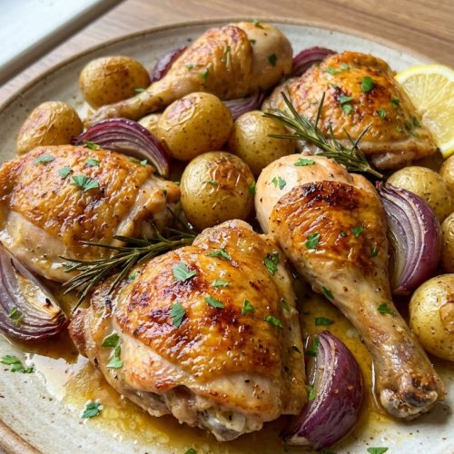 Sheet Pan Roasted Chicken And Potatoes Easy Weeknight Dinner Your Family Will Love. Close Up Plate Realistic Photo