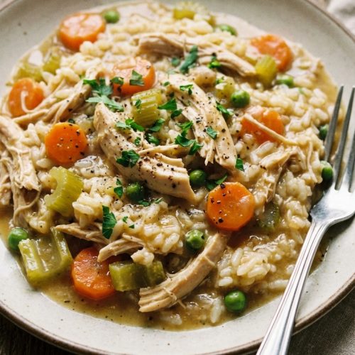 Slow Cooker Chicken And Rice A Simple Comforting Classic Youll Make Again. Close Up Plate Realistic Photo