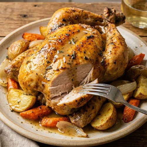 The Ultimate Buttermilk Brined Roasted Chicken Flavor Tenderness And Easy Comfort Food. Close Up Plate Realistic Photo